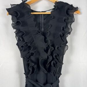 Baltic Born Belted Jumpsuit Black Sleeveless Deep Vneck Ruffles Wide Leg Soft Lg